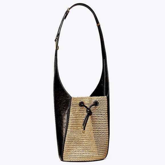 Tory Burch Handbags - Tory Burch Raffia & Leather Italian Bucket Shoulder Bag
